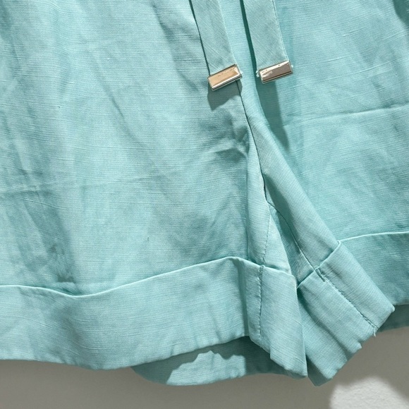 MOTF Women’s Blue High Rise Linen Blend Tie Front Cuffed Shorts Size Small - Picture 4 of 10